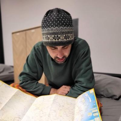 Evan reading a map